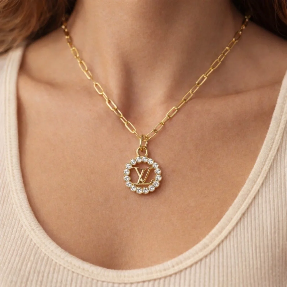 Louis Vuitton Monogram Rhinestone Pendant Necklace